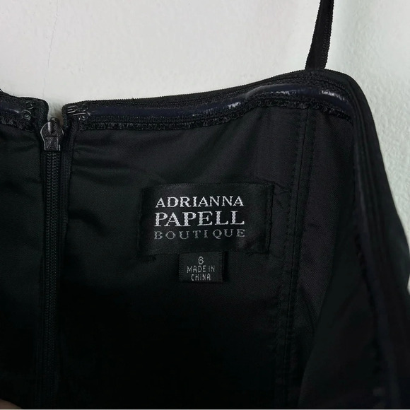 Adrianna Papell Boutique Midi Cocktail Dress (6) Black with White Floral Ruffles - Picture 3 of 9